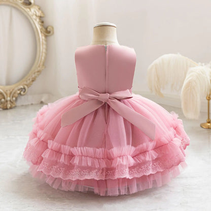 Party Dresses For Girl Formal Prom Wedding Dress Beaded Embroidery Mesh Princess Dress For Infant Baby 1st Birthday Baptism Gown