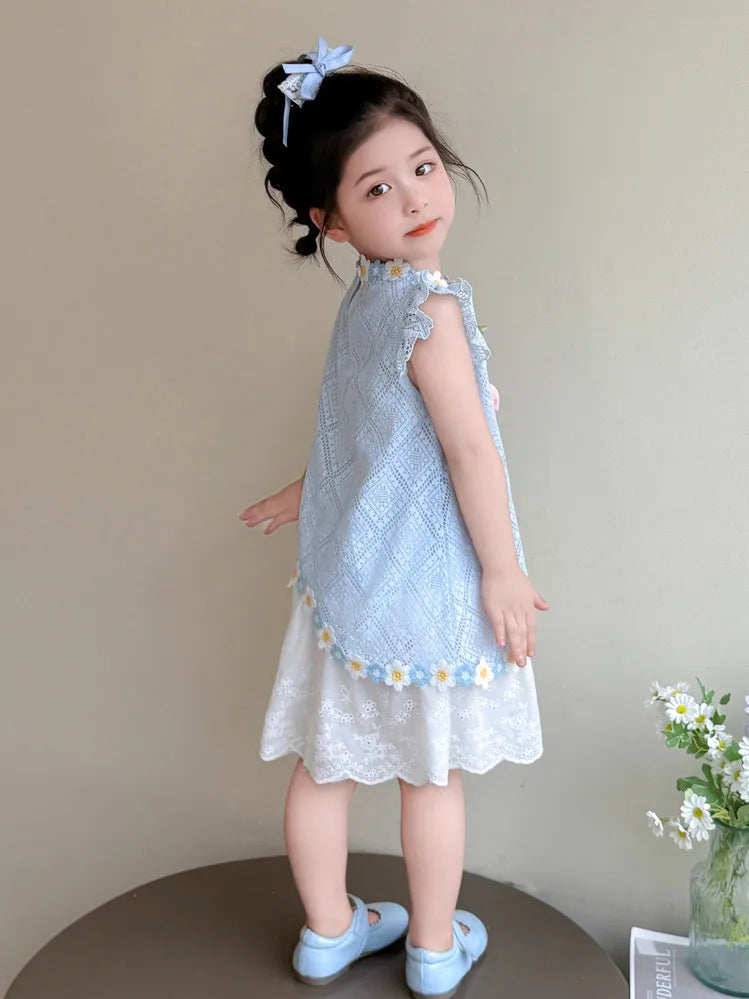 New Children's Fly-sleeved Skirt Summer Dress Girls Princess Dress Girls Vest Skirt (Available)