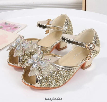 Summer High Heels Shoes for Girls Pageant Kids Sandals Child Mary Jane Shiny Princess Party Dress Up Shoes Purple Gold Pink Blue