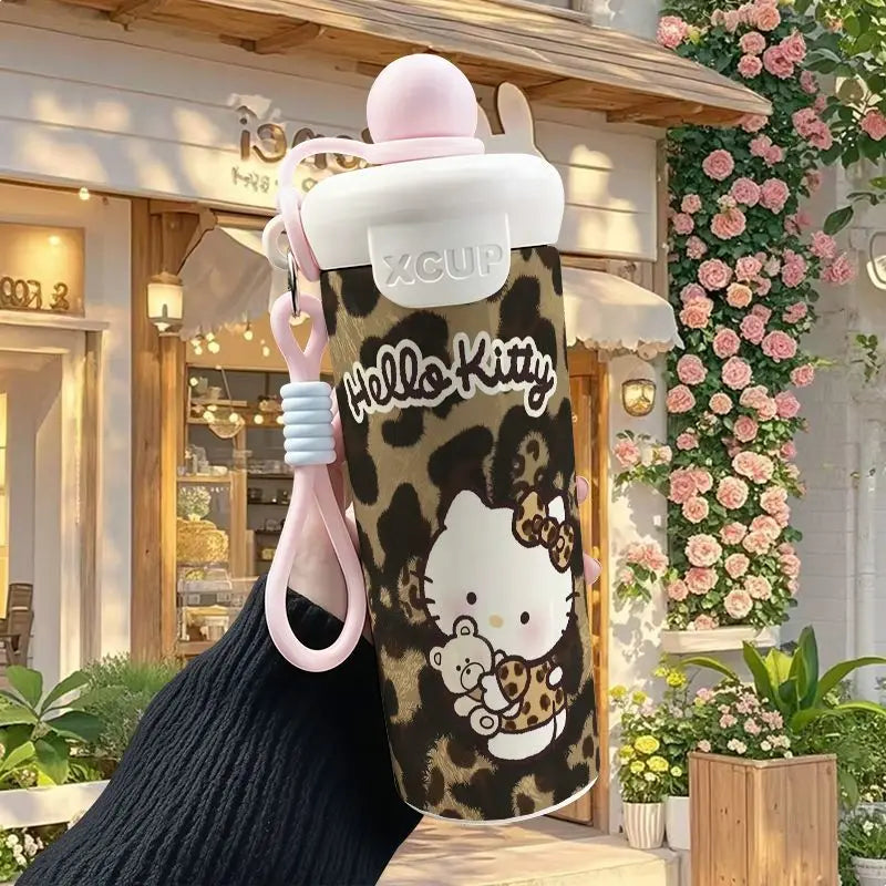 600ml Sanrio Hello Kitty Vacuum Thermos Cup SS316 Insulated Coffee Mug with Lifting Rope Portable Outdoor Drinking Water Kettle