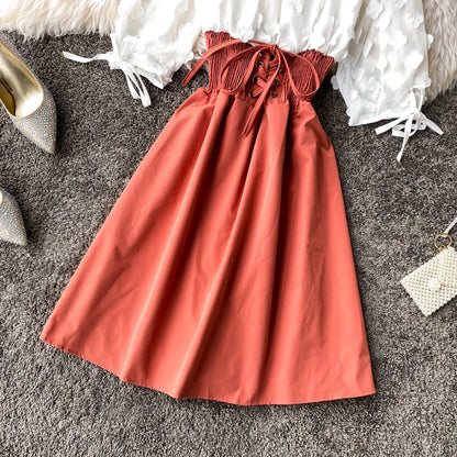 Summer Women's Dress Sexy Off Shoulder Patchwork Party Flower Chiffon Waist Lace Up Beach Short Dresses