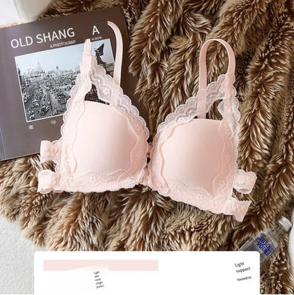 Front button underwear ladies small breasts gathered 2025 spring summer new sexy pure lace white beautiful back bra set