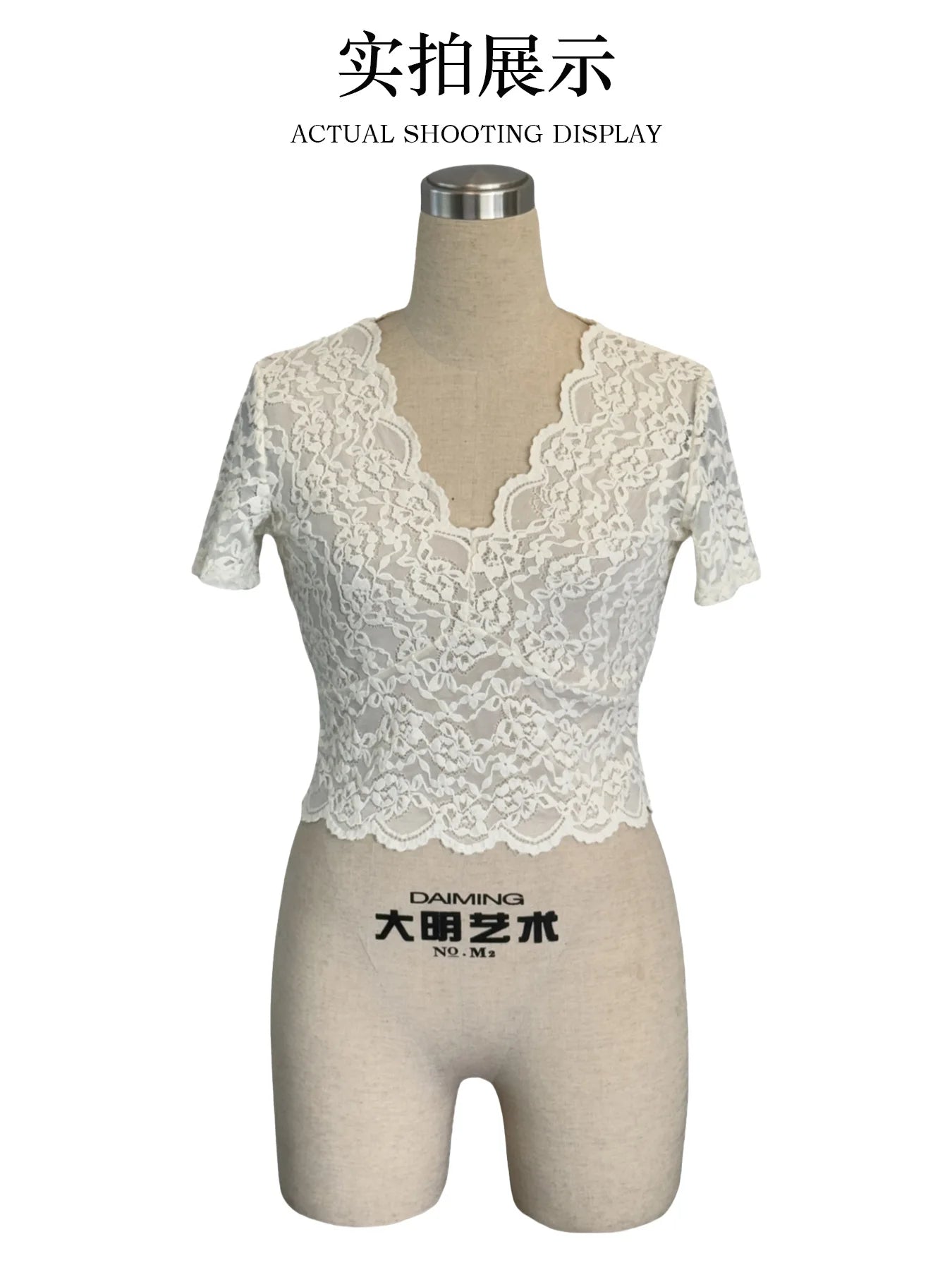 2026 Summer New Sexy Lace V-neck T-shirt Women's Slim and Thin Short Spice Girl Top