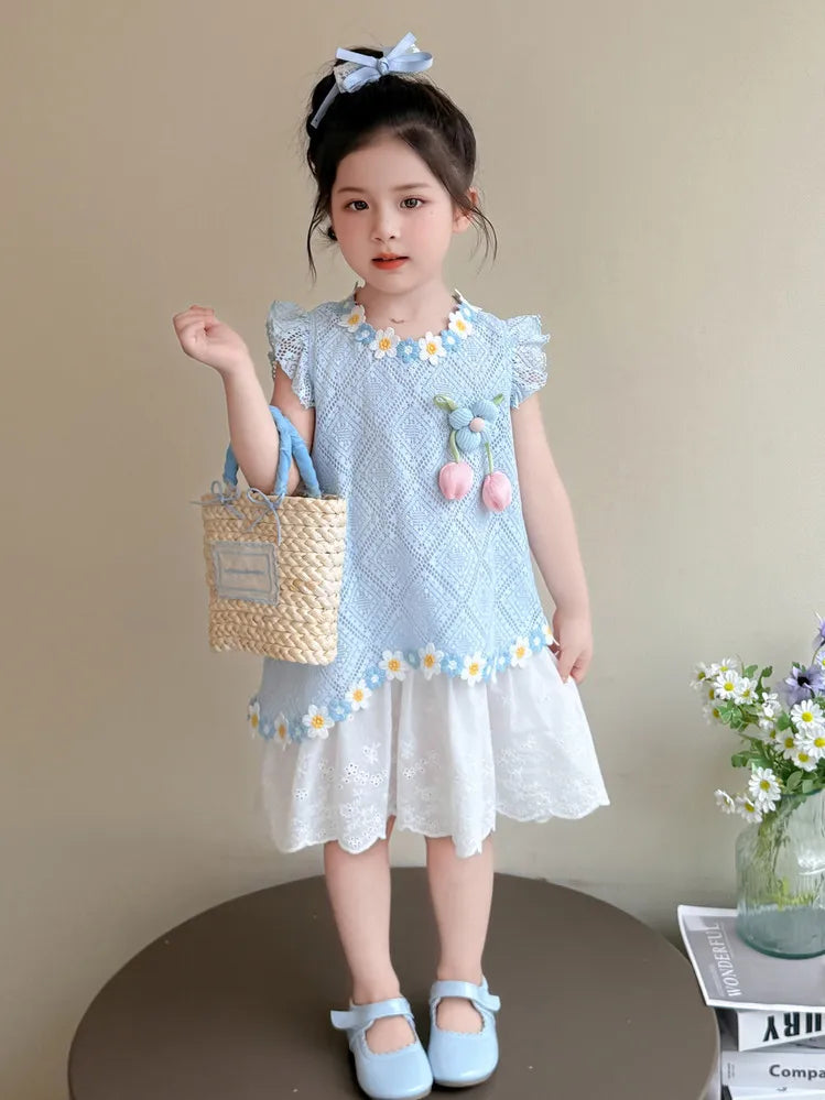 New Children's Fly-sleeved Skirt Summer Dress Girls Princess Dress Girls Vest Skirt (Available)