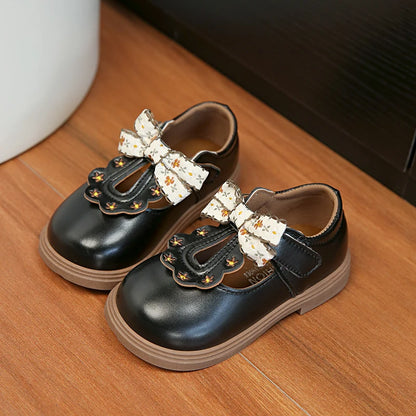 Cute bow Leather Girls Shoes 2025 New T-strap Oxfords Spring Kids Soft Shoes For Girl School Children Princess Dress Shoes