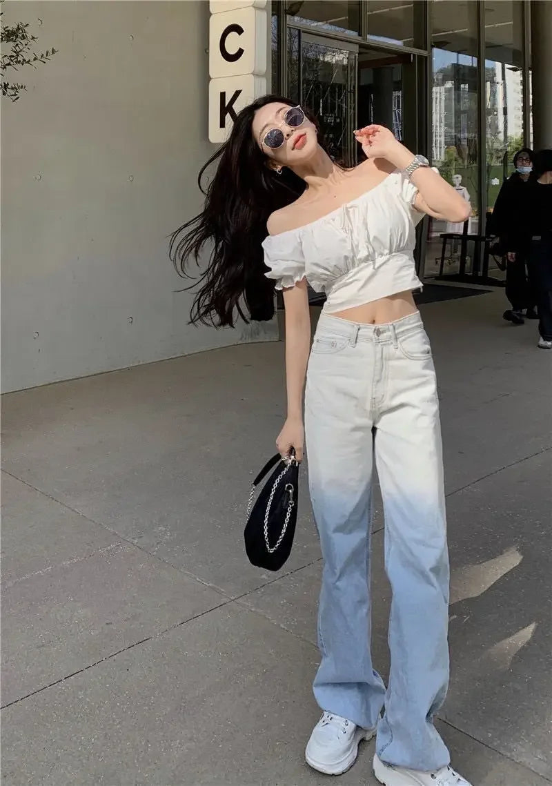 2025 Fashion New Pearl Chain Shirt Women Summer French Bow Backless White Blouse Sweet Puff Sleeve Crop Top Female