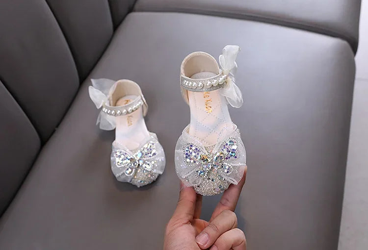 Luxury Girl Shoes Sweet Children's Causal Leather Shoes Fashion Bowtie Kids Versatile Princess Wedding Party Sandals Hook Loop