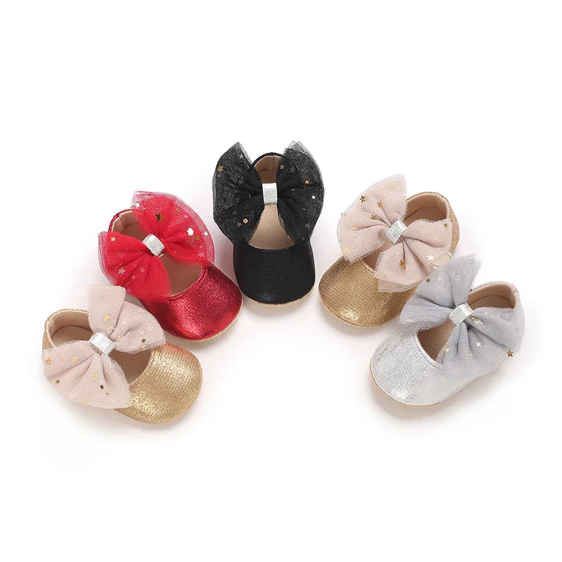 Spring and Autumn New Girl Baby Princess Shoes Mesh Bow 0-12 Months Baby Shoes Single Shoes Learning Walking Shoes