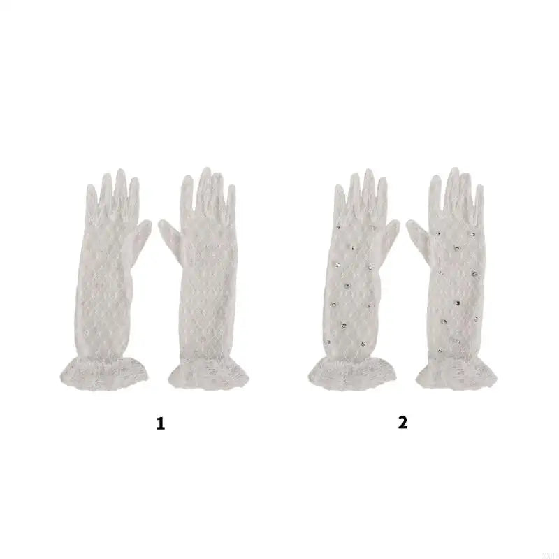 1 pair Lace Gloves for Little Kids Ages 3 to 12 Year Flower Girls Mittens White