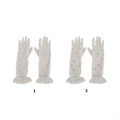 1 pair Lace Gloves for Little Kids Ages 3 to 12 Year Flower Girls Mittens White