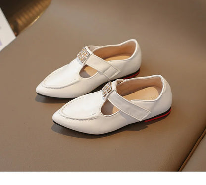Fashion Girls' Shoes  Autumn New Kids Formal Pointed Leather Shoes Simple Versatile Girls' Rhinestone Casual Shoes Zapatos
