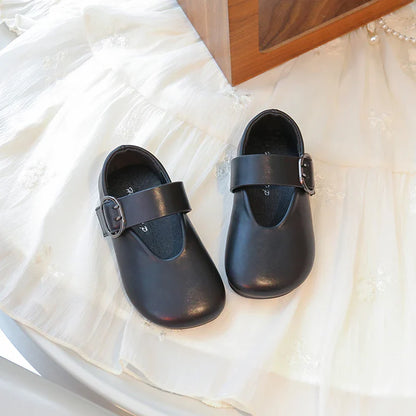 Girls' leather shoes spring new children's round toe flat fashion simple princess shoes single shoes