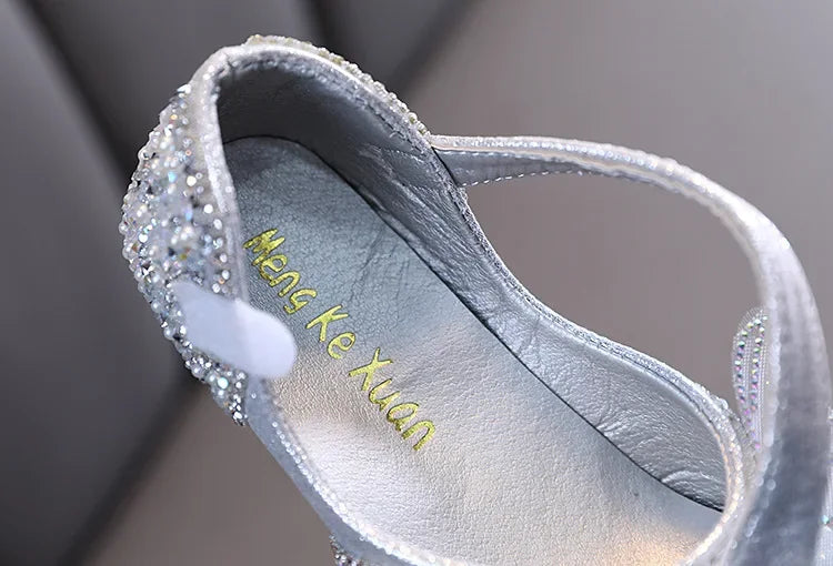 Girls Leather Shoes Children's Lace Butterfly Rhinestone Pearls Beading Performance Single Shoes Fashion Weeding Kids Shoes