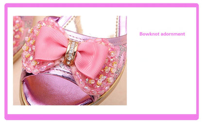 Summer Princess Children's Sandals Girls Sequins Low Heels Non-slip Shoes Fashion Bowknot Kids Beach Sandals Causal Versatile