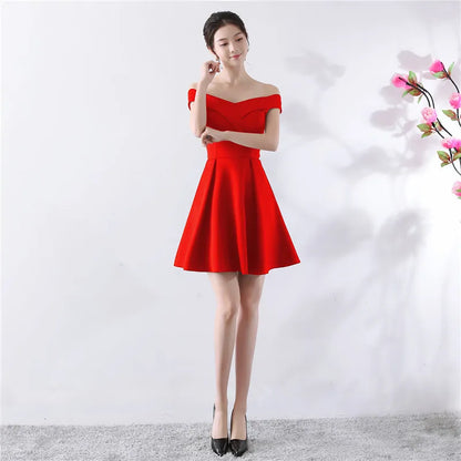 Ele ort aduation Host Dr One oulder Slimming A-Line Skirt Sweet Evening Gown Polyester Fiber Zipper Waist