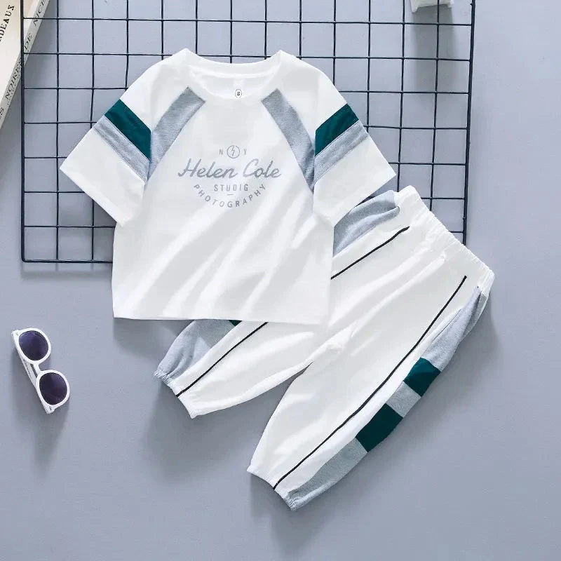 New Children's Cool Loose Fit Sportswear Korean Edition Baby Short Sleeve T-shirt 2 Pieces