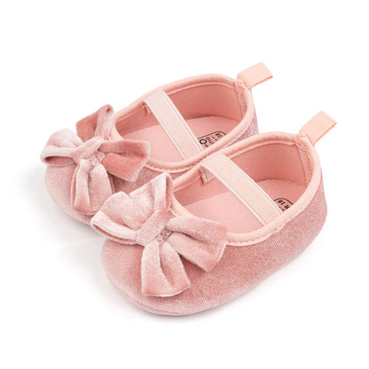 Newborn Baby Girls Mary Jane Flats Cute Bowknot Velvet Toddler Dress Shoes Lovely Princess Infant Crib Shoes for 0-18Months