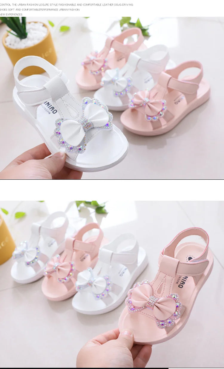 Solid Bow Children's Summer Shoes Cute 2025 Beach Non Slip Sandals For Baby Girls Footwear Soft Infant Kids Fashion Sandals