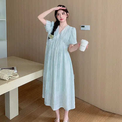 Pregnant Women's Dress Summer 2025 Fashionable Western Style Loose Belly Covering French High Waisted Long Skirt