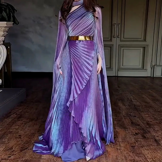 Elegant Party Dress for Women Temperament Fashion 2025 Fall Winter New Batwing Sleeve Shawl Split Vestidos Evening Long Dresses