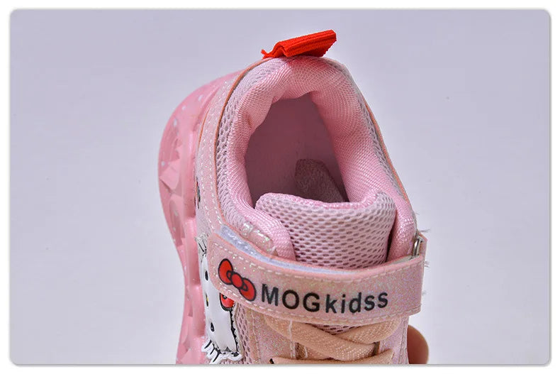 Sanrio LED Kids Shoes for Girls Cute Cartoon Hello Kitty Shoes Summer Girl Kawaii Shoes Soft Bottom Sneakers Casual Shoes