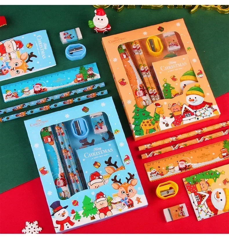 Pencil Stationery Set GIfted By Santa Claus Children Student Office Supplies Kawaii Kids Prize Birthday Christmas New Year