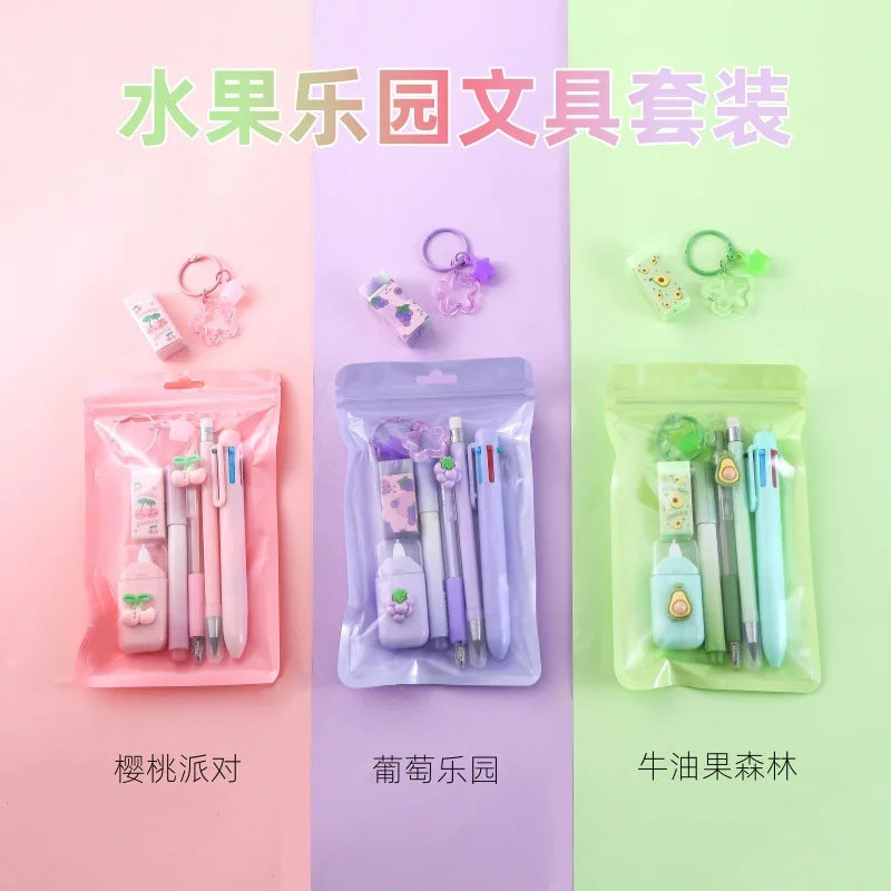 7pcs/set Little Fresh Fruits Series Stationary Sets 7-in-1 Multi-functional Stationery Supplies Back to School Gift For Kids