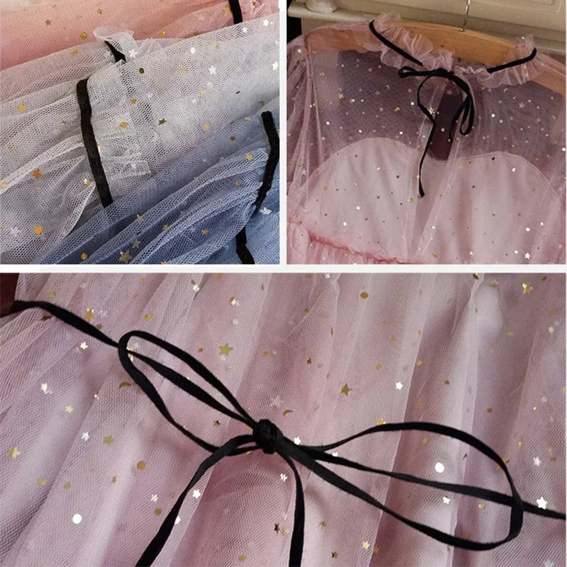 Mesh Dresses Women Patchwork Sequined Holiday O-Neck Spring Korean Style Elegant Vestido Feminino Sweet College Female Popular
