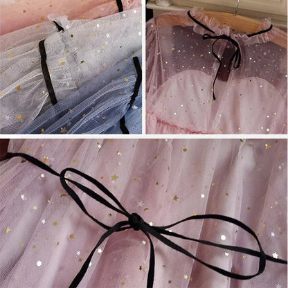Mesh Dresses Women Patchwork Sequined Holiday O-Neck Spring Korean Style Elegant Vestido Feminino Sweet College Female Popular