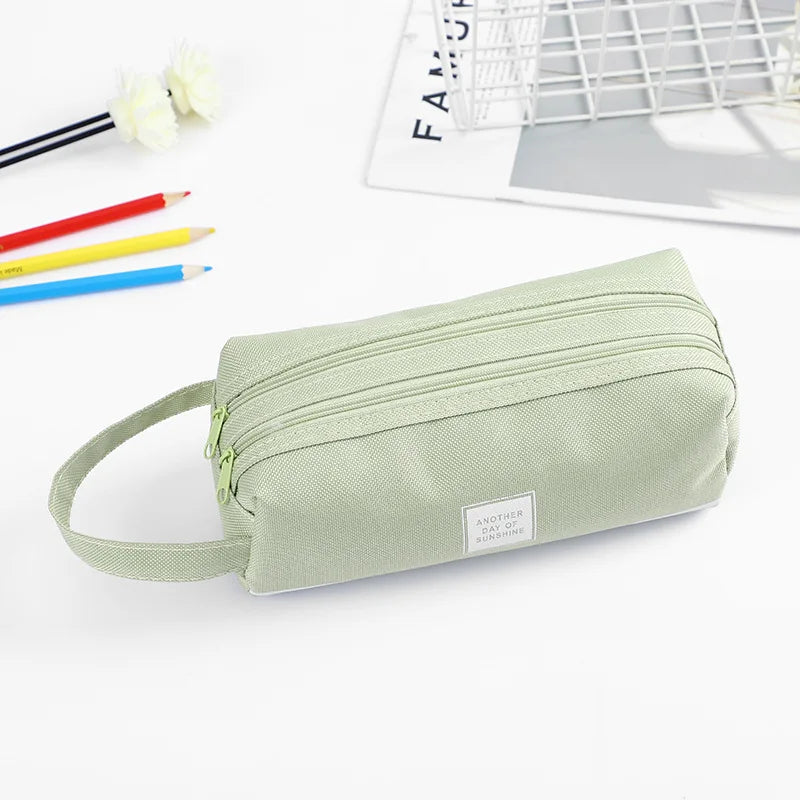 Large Capacity Canvas Pen Case Double Layer Pencil Pouch Middle Primary School Stationery Organizer Storage