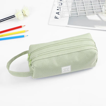 Large Capacity Canvas Pen Case Double Layer Pencil Pouch Middle Primary School Stationery Organizer Storage