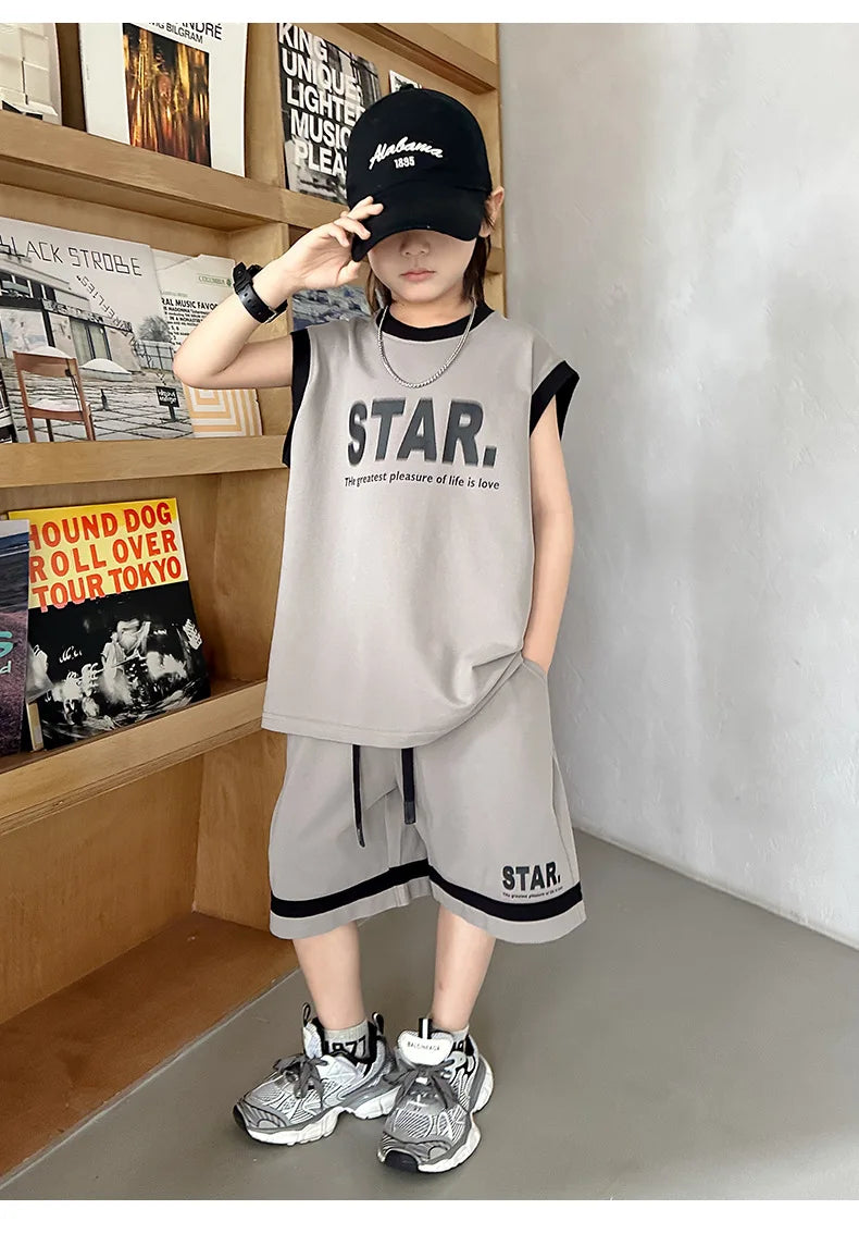 Boys Basketball Jerseys New Fashion Vest + Shorts 2Pcs Boys Clothing Sets Teenagers Kids Clothes