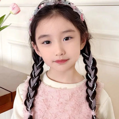 Sweet Wreath Ribbon Hair Hoops for Girl Cute Flower Butterfly Fairy Headdress Princess Braided Hair Bands