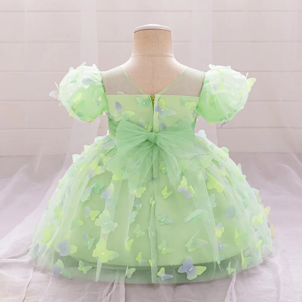 Toddler Girl Party Dress Colorful Gradient 3D Butterfly Prom Gown Girl Bow Lace Birthday Wedding Princess Summer Dresses Evening