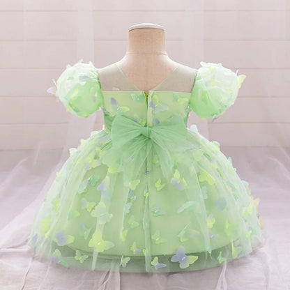 Toddler Girl Party Dress Colorful Gradient 3D Butterfly Prom Gown Girl Bow Lace Birthday Wedding Princess Summer Dresses Evening