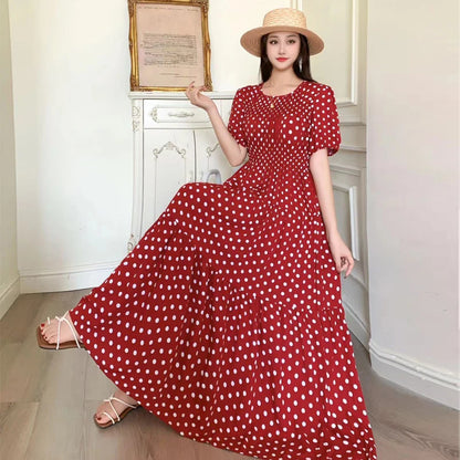 Summer New Cotton Silk Dr Casual High Waist Floral Print Beachwear Outerwear Slimming Waist Long Skirt A-Line Gown