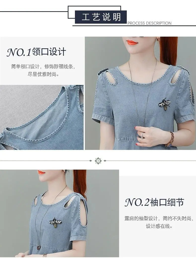 Short sleeved Denim Dress Summer Women's 2024 New College style Fashion Student Loose Dress With pockets Casual Clothing