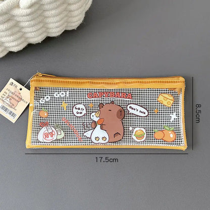 Cartoon Capybara Pencil Case Transparent Waterproof Zipper Pen Pouch Large Capacity Stationary Organizer Bag School Supplies