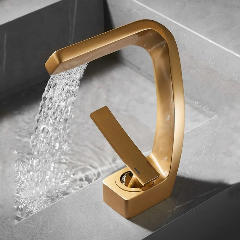Matte Golden White Basin Faucet Black Chrome Brushed Gold Mixer Tap Hot Cold Water Single Handle Waterfall Tap Bathroom Use
