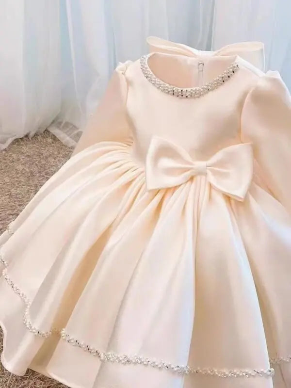 Wedding Bow Girl Dress Suitable for Girls Aged 1-8 Dresses V-neck Long sheer Party Costume Carnival Costume