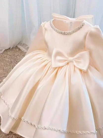 Wedding Bow Girl Dress Suitable for Girls Aged 1-8 Dresses V-neck Long sheer Party Costume Carnival Costume
