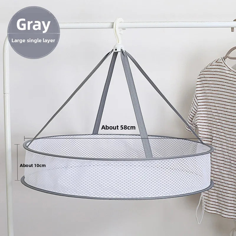 Foldable Hanging Dryer Basket - 1/2-Tier Mesh Drying Rack for Delicates, Baby Clothes & Towels, Space Saving Laundry Organizer