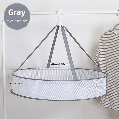 Foldable Hanging Dryer Basket - 1/2-Tier Mesh Drying Rack for Delicates, Baby Clothes & Towels, Space Saving Laundry Organizer