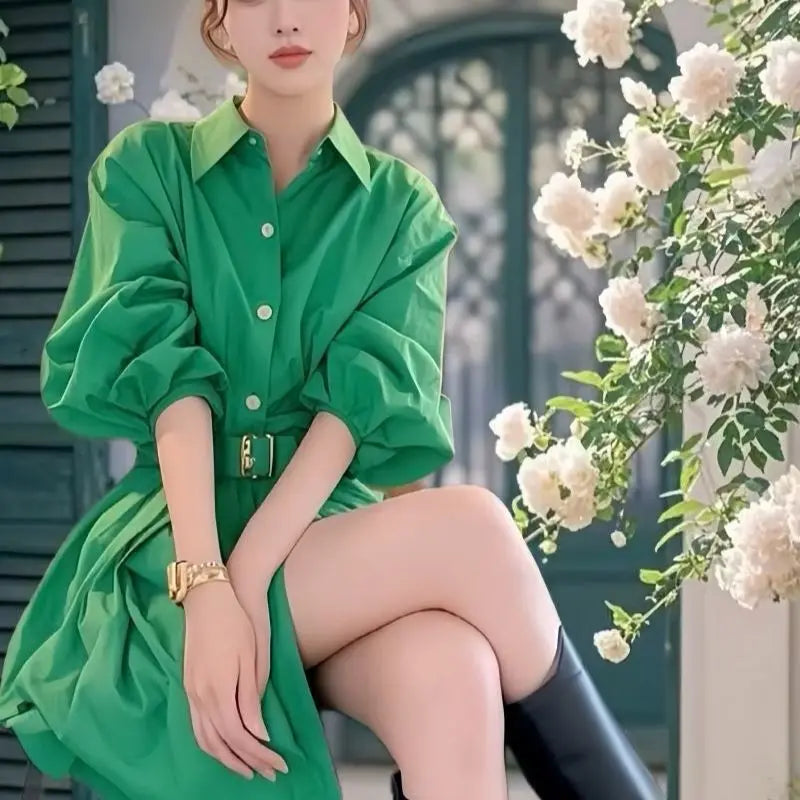 New Spring Summer Women's Dress Clothes Fashion Elegant Temperament Waist Causal All-Match Pullover Dress Ladies Vestidos