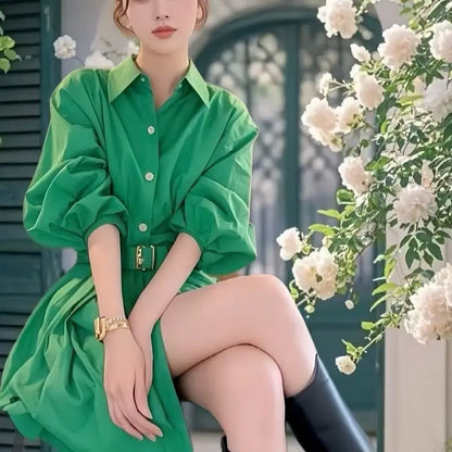 New Spring Summer Women's Dress Clothes Fashion Elegant Temperament Waist Causal All-Match Pullover Dress Ladies Vestidos