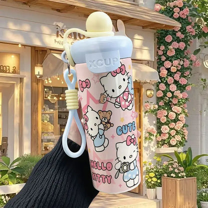600ml Sanrio Hello Kitty Vacuum Thermos Cup SS316 Insulated Coffee Mug with Lifting Rope Portable Outdoor Drinking Water Kettle
