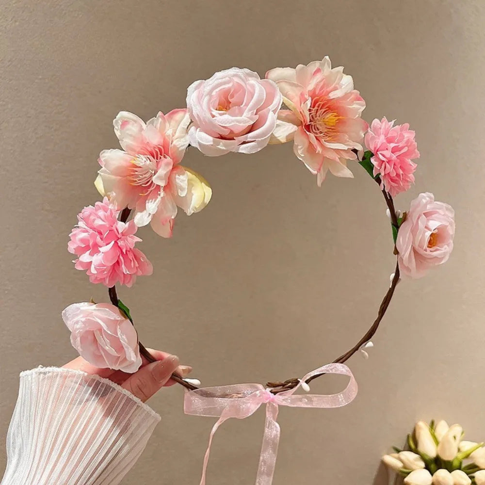 Bohemia Style Bride Garland Simulation Flower Hair Ornaments Simulation Wreath Thai Adjustable Seaside Vacation Headdress Party