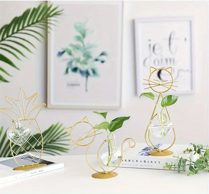 Simple Cat Iron Flower Machine Heart-Shaped Hydroponics Vase Creative Home Living Room Dining Table Decoration