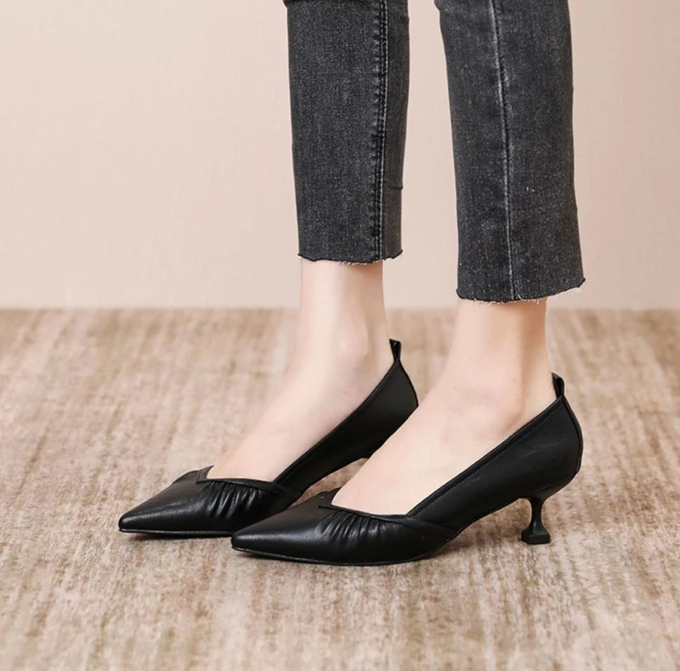 Women's Shoes Formal Black Ladies Pumps with Medium Heels Pointed Toe Luxury Brand Elegant Dress Popular Stylish Lastest Y2k A L