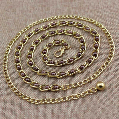 Women's Dress Accessories Waist Chain Metal Chain Solid Pearl Versatile Apparel Accessories Pearl Thin Waist Belts